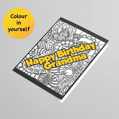 Happy Birthday Grandma. Colour in Card Greetings Card