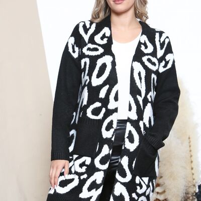 Cárdigan de vestir estampado leopardo negro/blanco