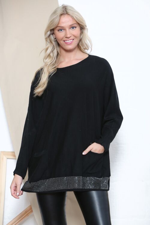 Black winter top with sparkle hem