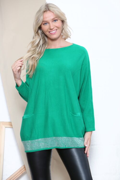 Green winter top with sparkle hem