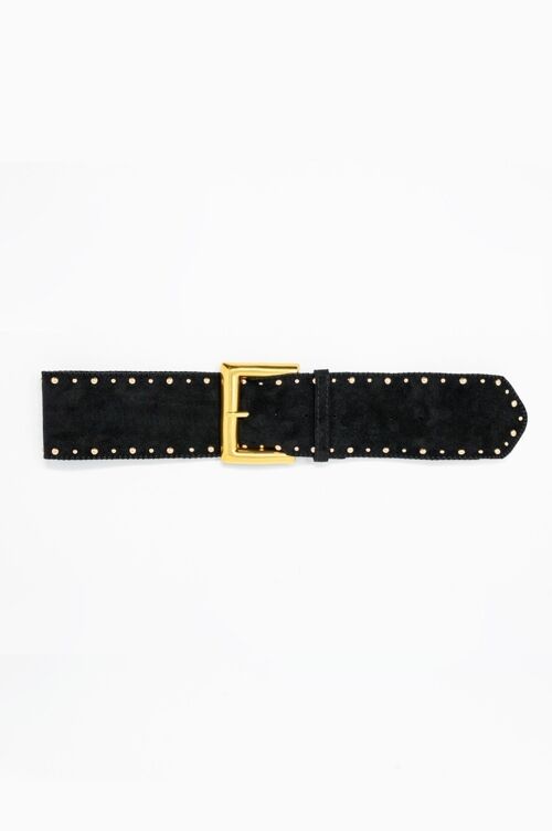 Suede square buckle waist and hip belt in black