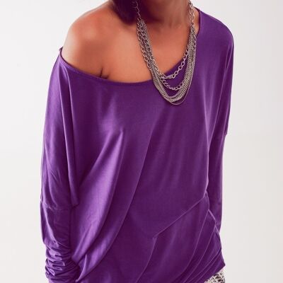 Scoop neck top in purple tencel fabric