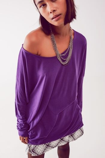 Top à encolure dégagée en tencel violet 1