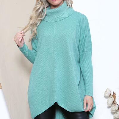 Maglia a collo alto a coste Lake Green