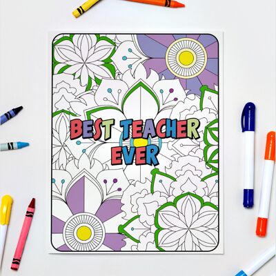 Best Teacher Card. Colour in yourself Greetings Card