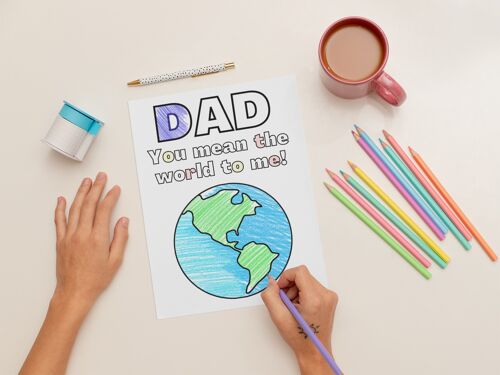 Dad You Mean The World To Me Colour in Card