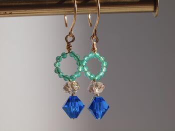 Bleu Boucles d’oreilles pendantes en bleu azur et onyx vert en or 14K remplies 1