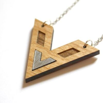 Wood and silver chevron necklace, Art Deco inspiration