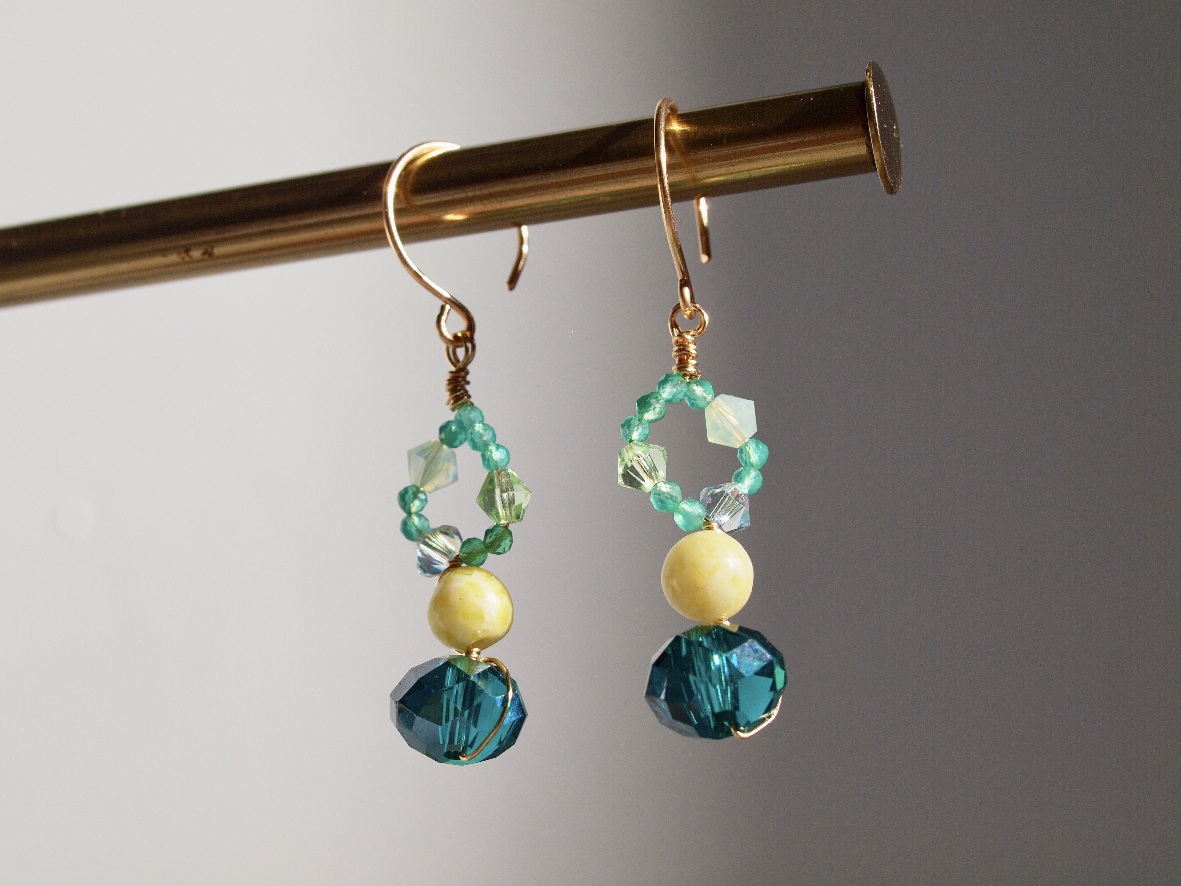 Aqua amazonite and Tourmaline Teardrop Dangle Earrings, 14K Gold Filled online Wire Wrapped Gemstone Flower Vine Earrings, MADE TO ORDER