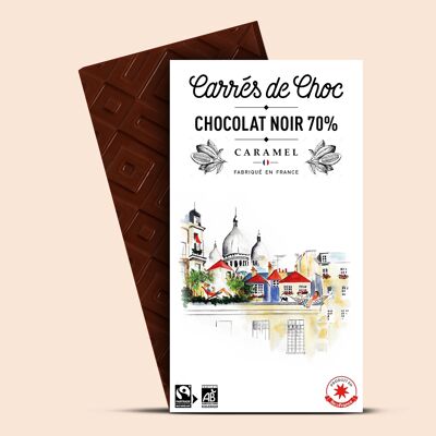 Tablette de chocolat 80g Carré de Choc Noir Bio 70% Assemblage République Dominicaine & Pérou & Caramel beurre salé