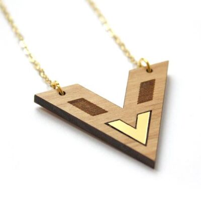 Wood and gold chevron necklace, Art Deco inspiration