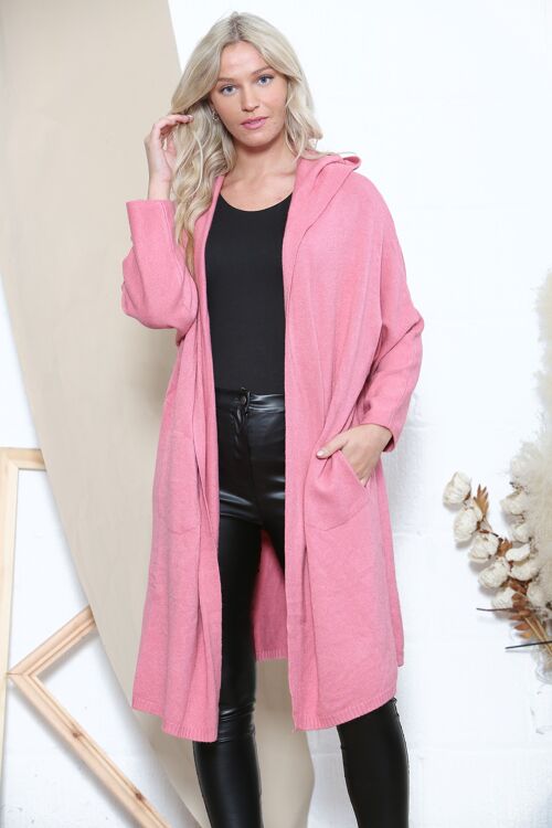 Pink hooded cardigan with pockets