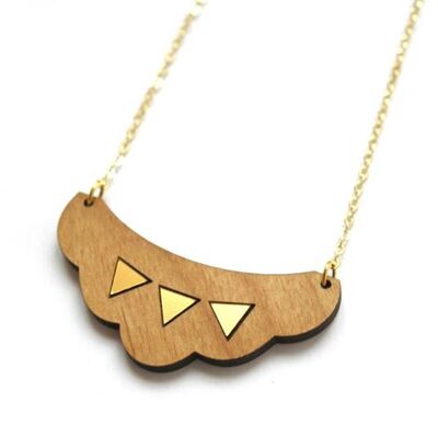 Wooden cloud necklace, golden triangles patterns