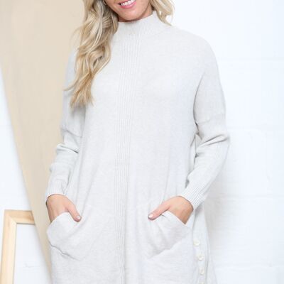 Beige high neck jumper with buttons