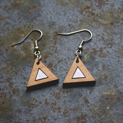 Silver triangle inlay drop earrings