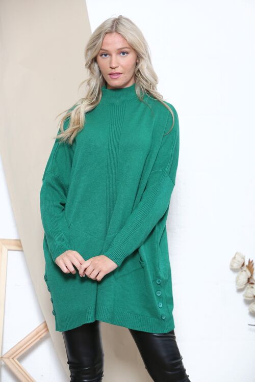 Green high neck jumper with buttons