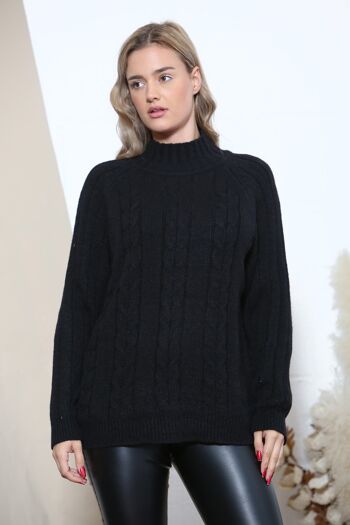 Pull en maille col montant noir 1