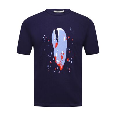 T-Shirt mit Rundhalsausschnitt und Hummergreifer-Intarsie Marineblau