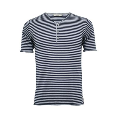 T-shirt con bottoni a righe grigio navy