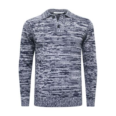 Cashmere Sweater Polo Neck heavy Jersey Melange Navy Grey Stelvio