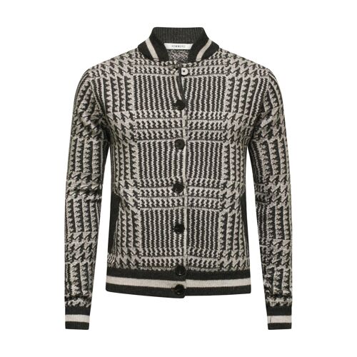 Cashmere Bomber Jacket in Houndstooth stitch Bezoudun Charcoal Grey