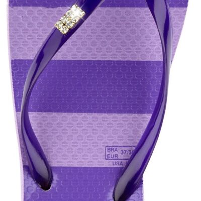 Purple stripes rhinestone flip flops