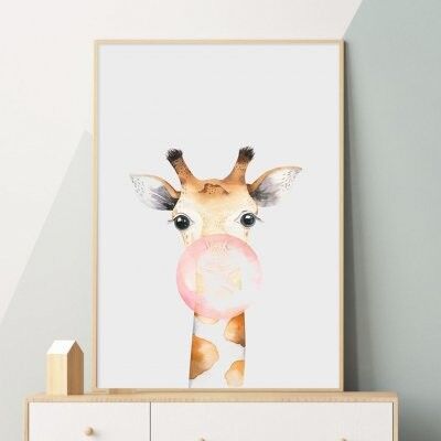 Poster, Bubblegum giraffe - 30x40 cm