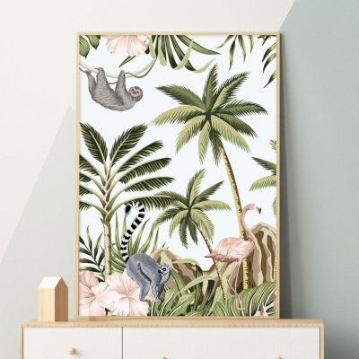 Poster, Flamingo jungle - 30x40 cm