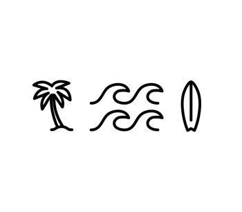 Trois types de palmiers, vagues et planches de surf 3