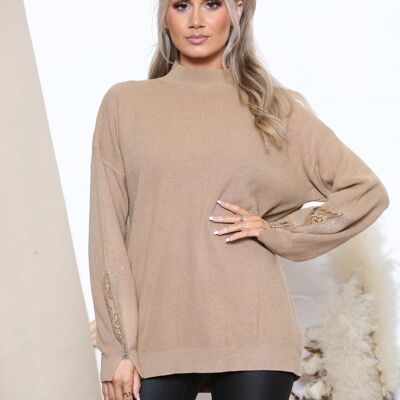 Pull à revers en dentelle Camel Sparkle