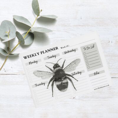 Bloc planificador de escritorio semanal Cephei the Bee A4 | Bloc de planificador semanal - Planificador de horario semanal - Bloc de tareas de escritorio - Organizador personal - Bloc de notas