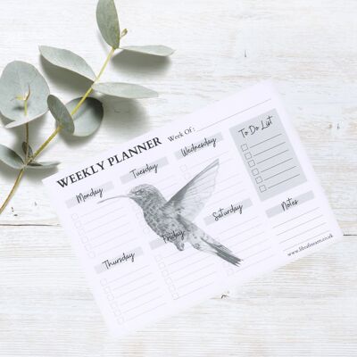 Bloc planificador de escritorio semanal Adhara the Hummingbird A4 | Bloc de planificador semanal - Planificador de horario semanal - Bloc de tareas de escritorio - Organizador personal - Bloc de notas