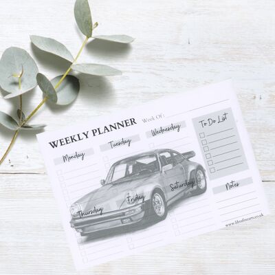 Bloc de planificador de escritorio semanal Porsche A4 | Bloc de planificador semanal - Planificador de horario semanal - Bloc de tareas de escritorio - Organizador personal - Bloc de notas