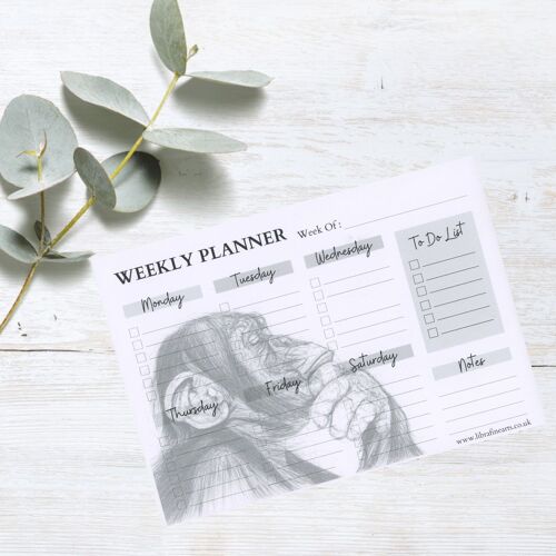 Chimpanzee A4 Weekly Desk Planner Pad | Weekly Planner Pad - Weekly Schedule Planner - Desk To Do Pad - Personal Organiser - Notepad
