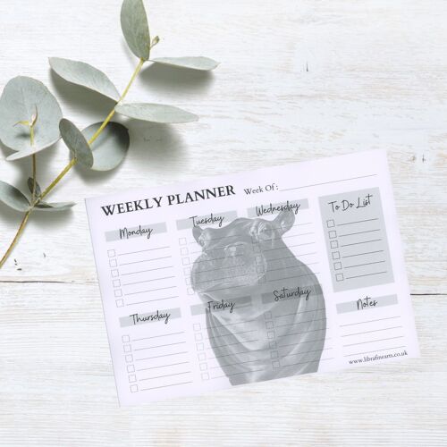 Carina the Hippo A4 Weekly Desk Planner Pad | Weekly Planner Pad - Weekly Schedule Planner - Desk To Do Pad - Personal Organiser - Notepad