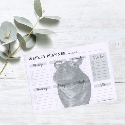 Planner settimanale da scrivania Carina the Hippo A4 | Planner settimanale – Planner settimanale – Desk To Do Pad – Organizer personale – Blocco note