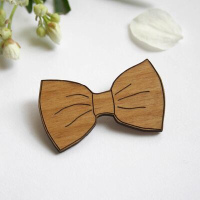 Wooden bow tie brooch, for men or women