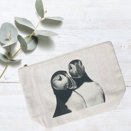 Puffins Cotton Lined Mini Pouch Zip Bag