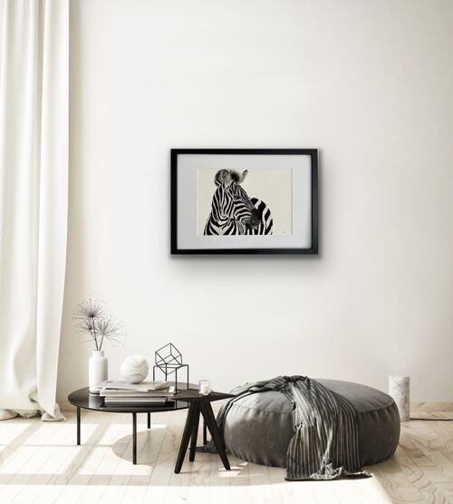 Capella the Zebra Fine Art Print - Wall Decor - Hand Drawn - Mounted Giclèe Print