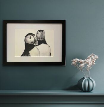 Gemini the Puffins Fine Art Print - Wall Decor - Hand Drawn - Mounted Giclèe Print 4