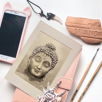 Impresión de bellas artes de Buda - Decoración de la pared - Dibujado a mano - Impresión Giclée montada