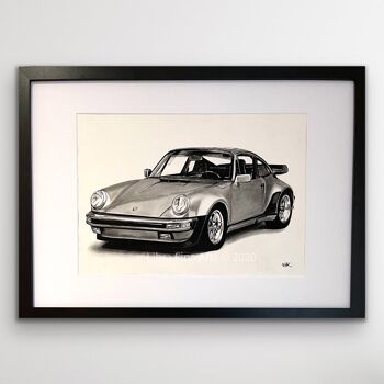 La légendaire Porsche 911 Turbo Hand Drawn Print - Mounted Giclèe Print 1