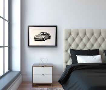 La légendaire Porsche 911 Turbo Hand Drawn Print - Mounted Giclèe Print 2