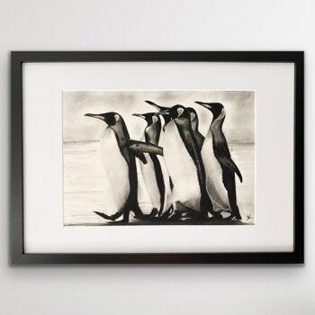 King’s Stroll Penguins Fine Art Print - Décoration murale - Dessiné à la main - Impression Giclèe montée 6