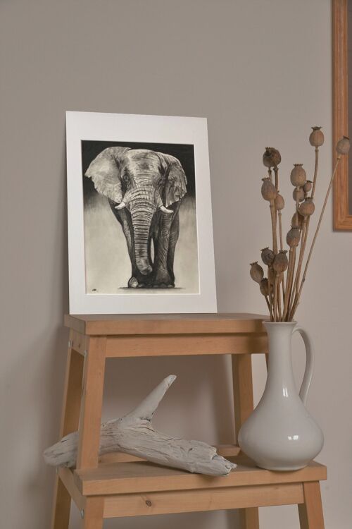 Atik the Elephant Fine Art Print - Wall Decor - Hand Drawn - Mountee Giclèe Print