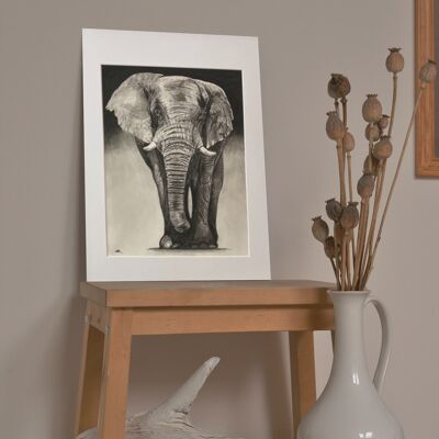 Atik the Elephant Fine Art Print - Decoración de la pared - Dibujado a mano - Mountee Giclèe Print