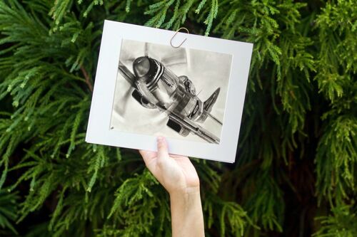 Flying Spitfire Fine Art Print - Wall Decor - Hand Drawn - Mounted Giclèe Print