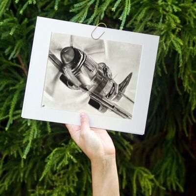 Flying Spitfire Fine Art Print - Decoración de la pared - Dibujado a mano - Impresión Giclèe montada