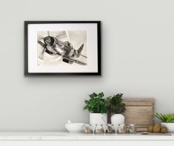 Flying Spitfire Fine Art Print - Wall Decor - Hand Drawn - Mounted Giclèe Print 2