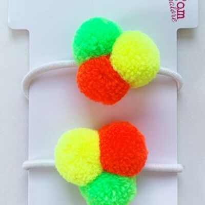 Neon Set di 2 elastici per capelli Bobble Mini Pom Pom